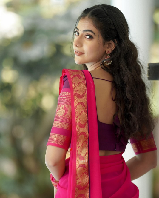 Mezos Rani Pink & Plum Banarasi Silk Half Saree Set | Amali Royal Heritage Collection