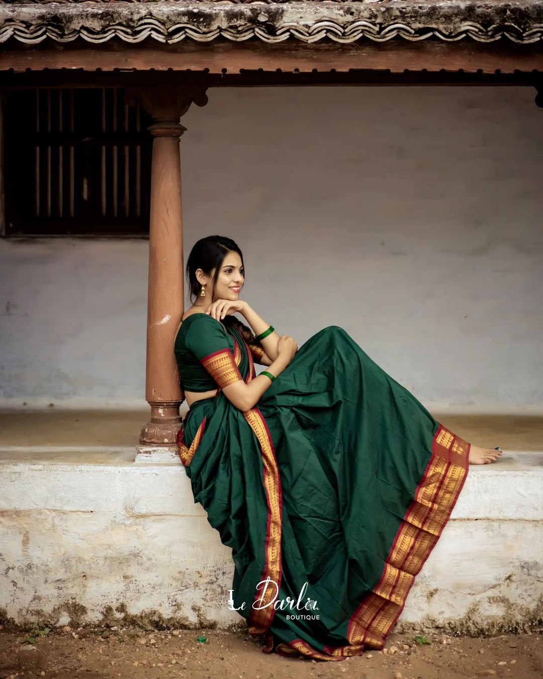 Mezos Bottle Green Banarasi Kanjivaram Silk Zari Half Saree Set | Amali Royal Heritage Collection