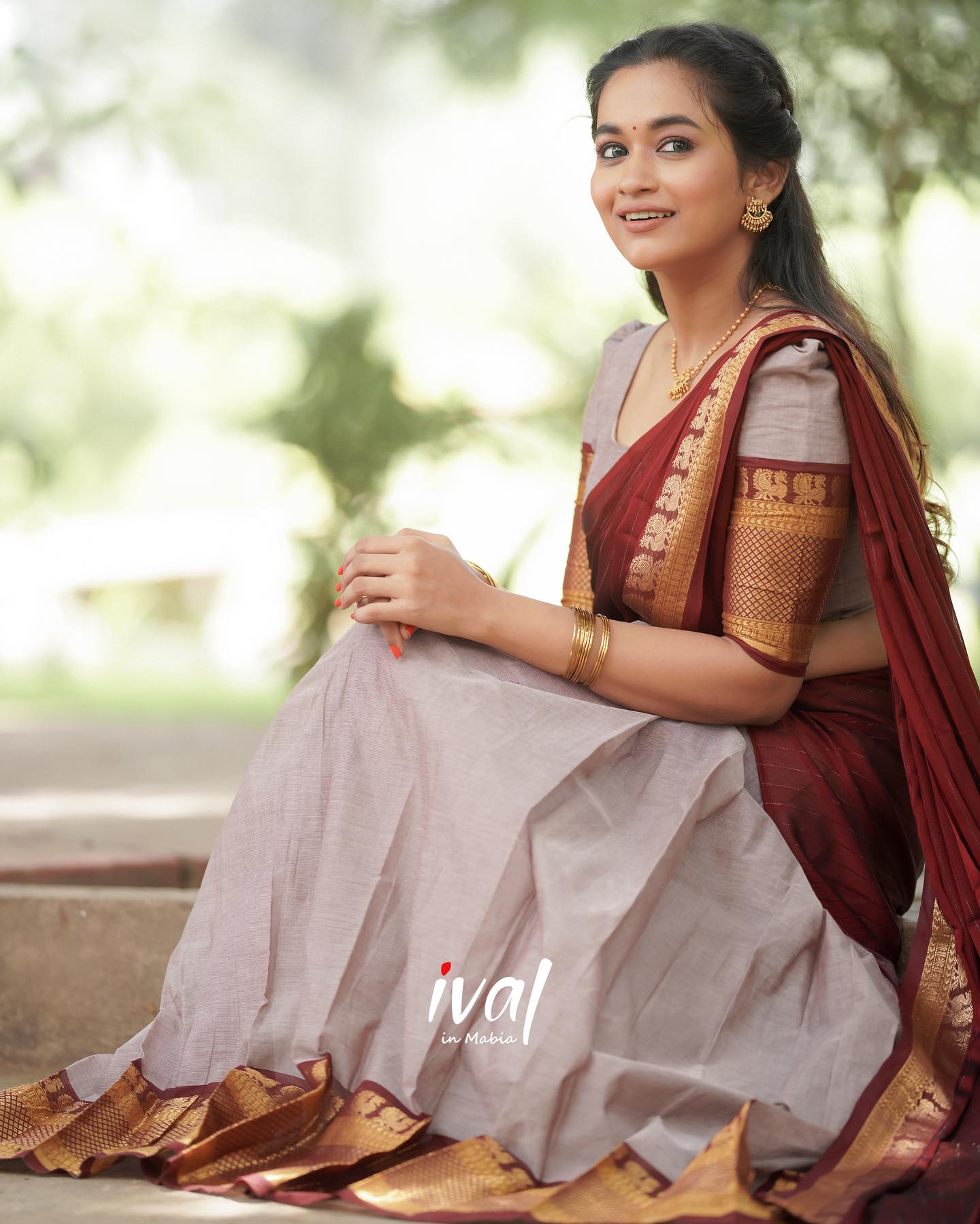 Mezos Maroon & Silver Grey Banarasi Silk Half Saree Set | Amali Royal Heritage Collection