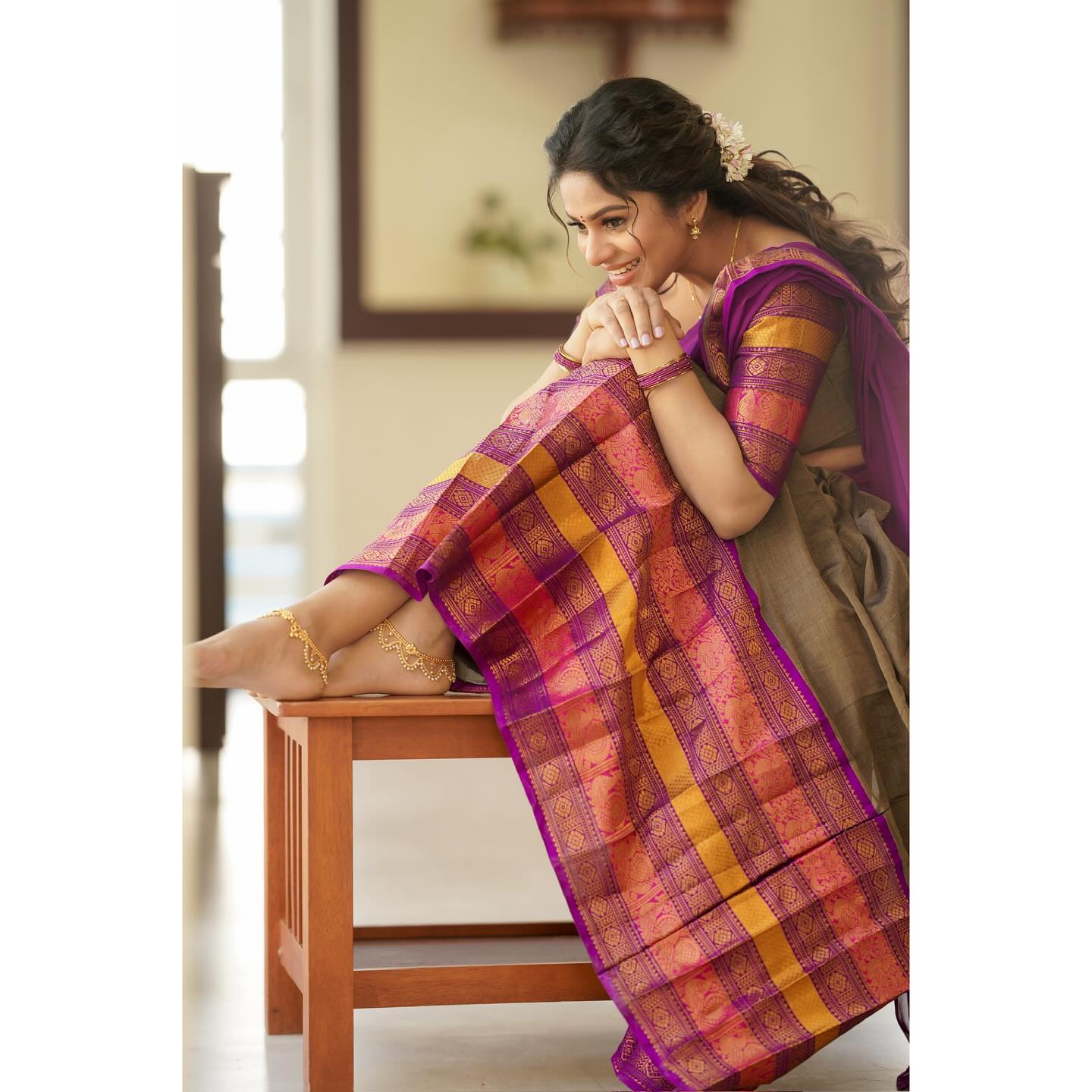 Mezos Purple & Coffee Brown Banarasi Silk Zari Half Saree Set | Amali Royal Heritage Collection