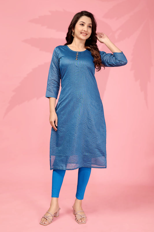 Mezos Royal Blue Striped Cotton Silk Kurta – Classic Straight Fit Women’s Kurti by Amali