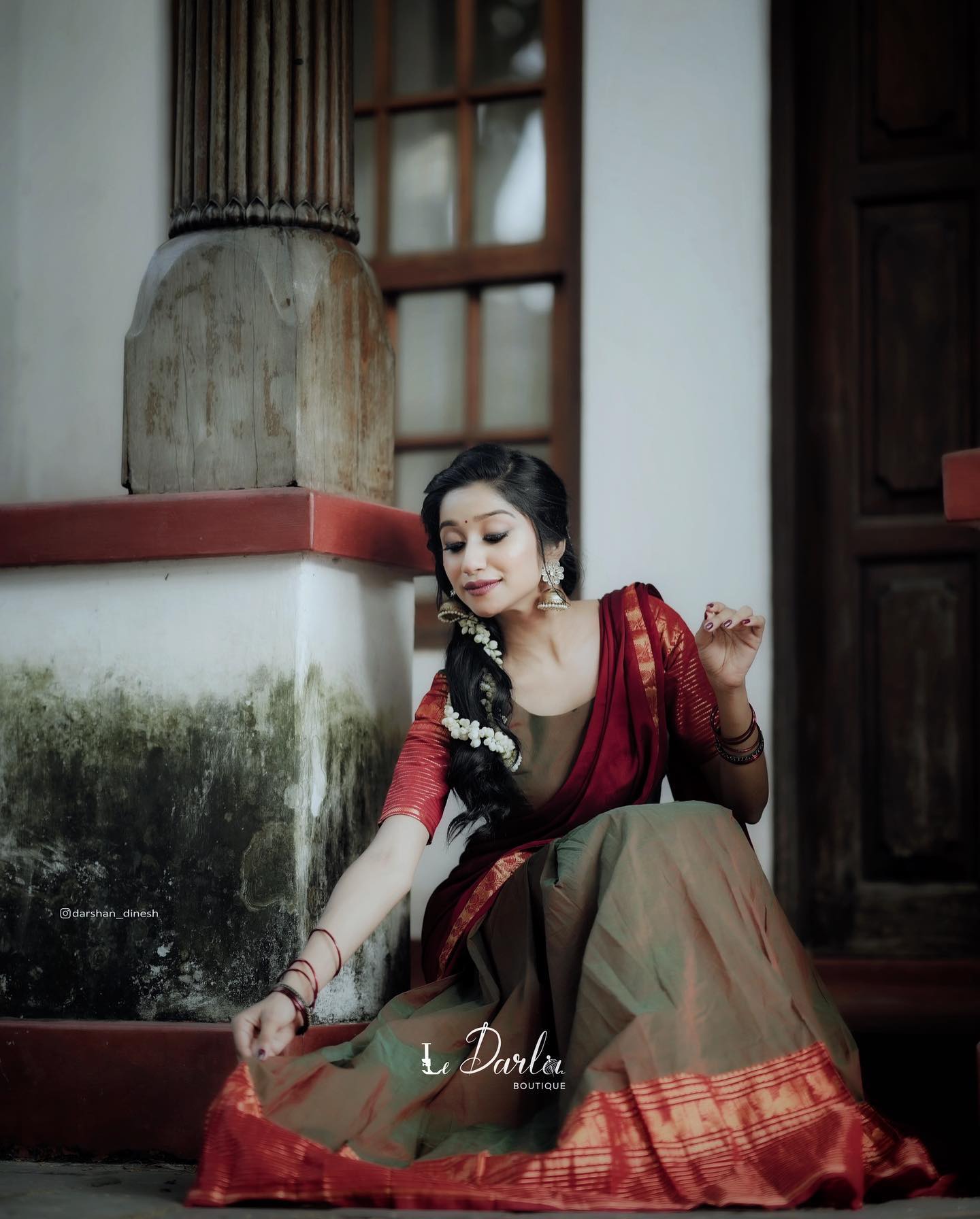 Mezos Brown & Maroon Banarasi Silk Zari Half Saree Set | Amali Royal Heritage Collection