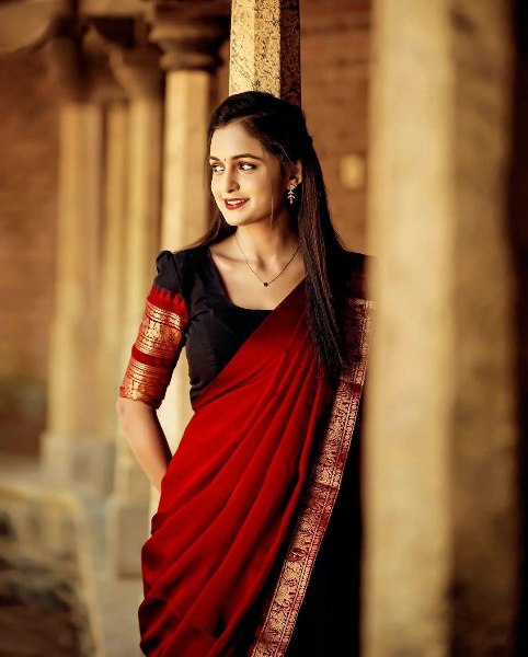 Mezos Kanjivaram Banarasi Silk Zari Half Saree Set – Red & Black Lehenga with Dupatta (Unstitched) | Amali Ethnic Collection