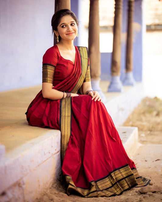 Mezos Maroon Banarasi Kanjivaram Silk Zari Half Saree Set | Amali Royal Heritage Collection