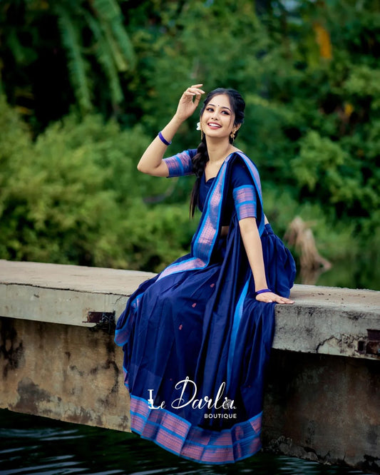 Mezos Royal Blue Banarasi Silk Zari Half Saree Set | Amali Royal Heritage Collection