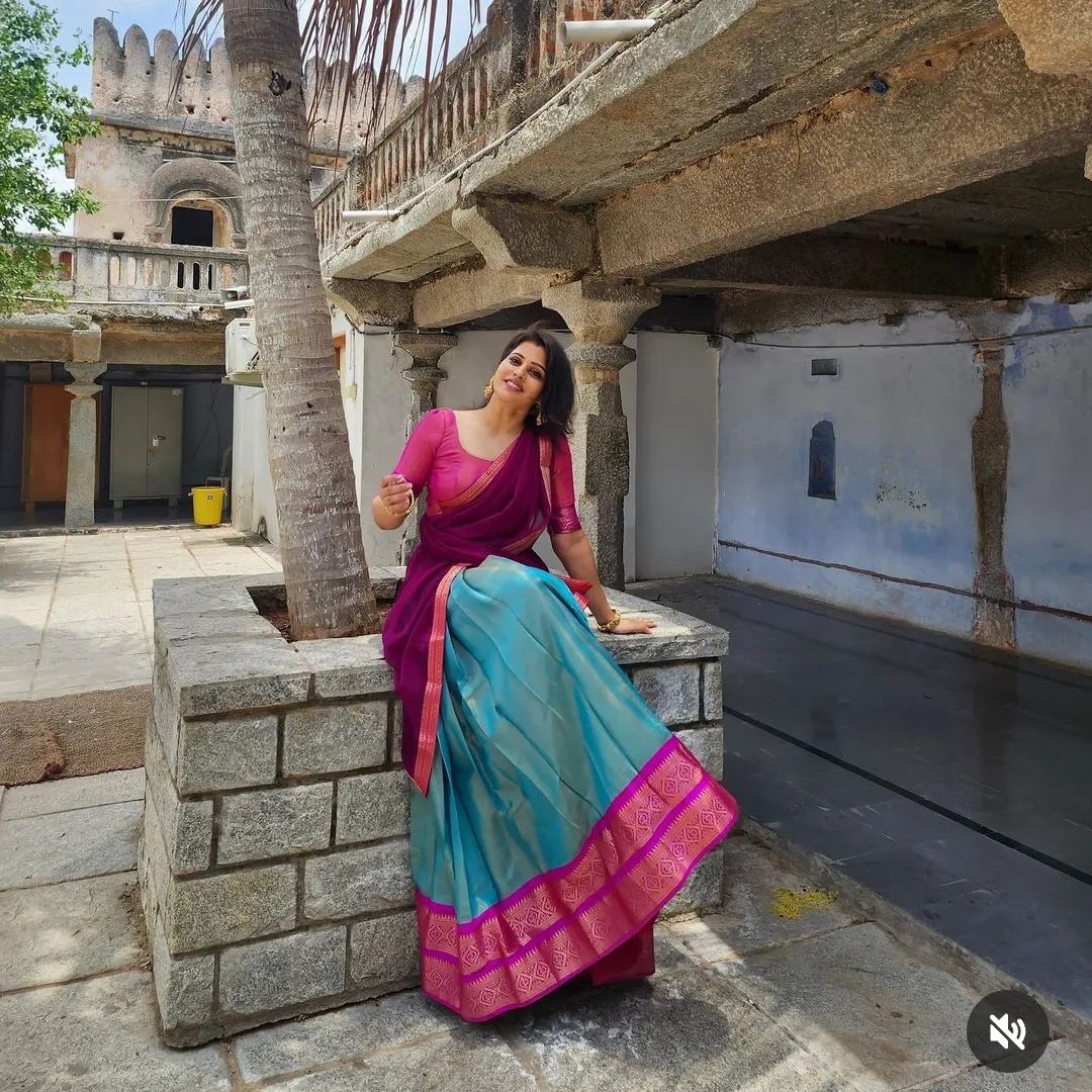 Mezos Aqua Blue & Magenta Banarasi Silk Half Saree Set | Amali Royal Heritage Collection