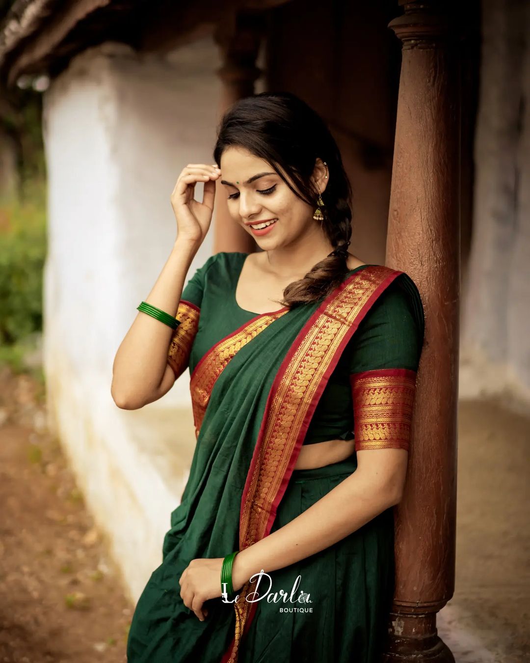 Mezos Bottle Green Banarasi Kanjivaram Silk Zari Half Saree Set | Amali Royal Heritage Collection