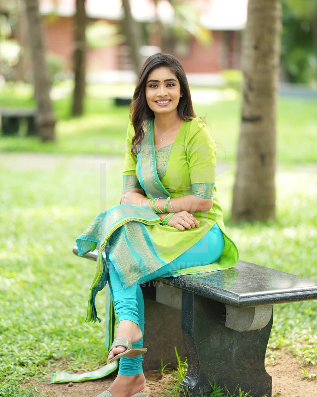 Lime Green & Teal Blue Zari Border Cotton Silk Kurta with Dupatta – Elegant Festive Wear by Amali