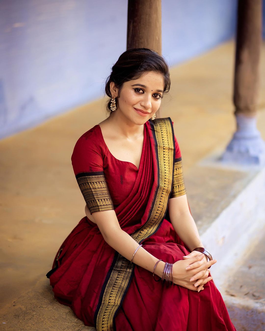 Mezos Maroon Banarasi Kanjivaram Silk Zari Half Saree Set | Amali Royal Heritage Collection