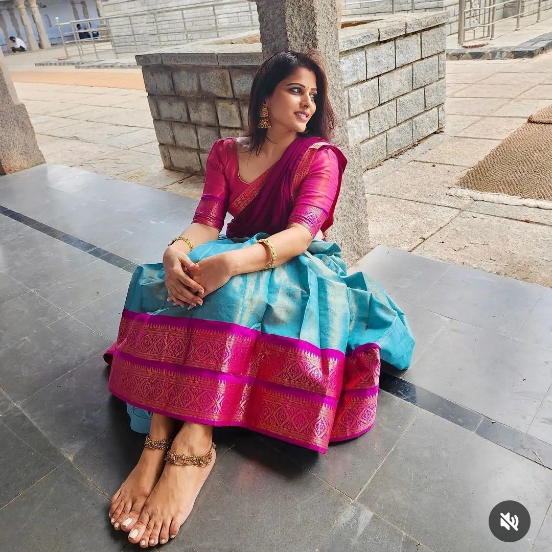 Mezos Aqua Blue & Magenta Banarasi Silk Half Saree Set | Amali Royal Heritage Collection