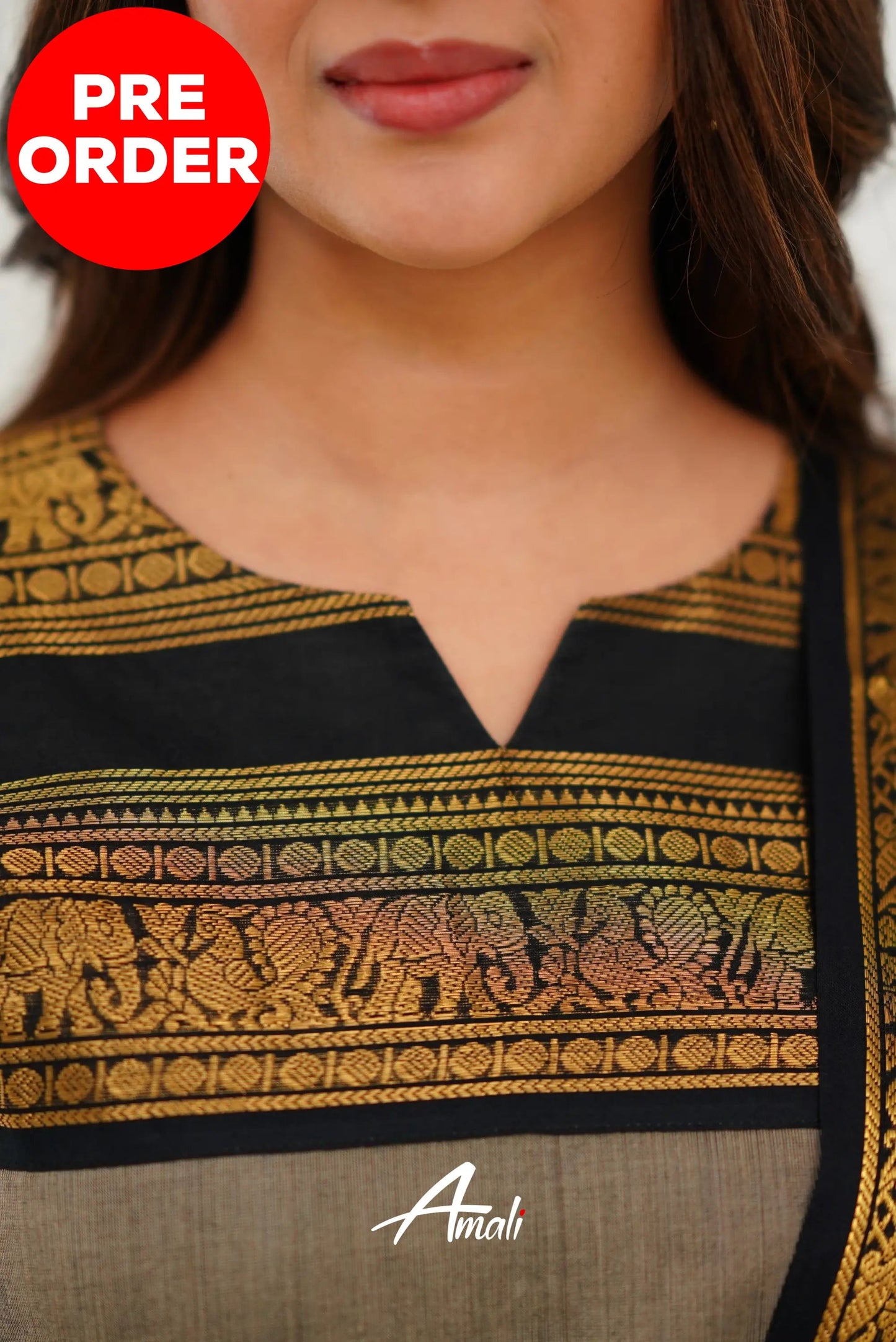 Mezos Cream tone and Black shade Cotton Kurta With Duppatta for Women