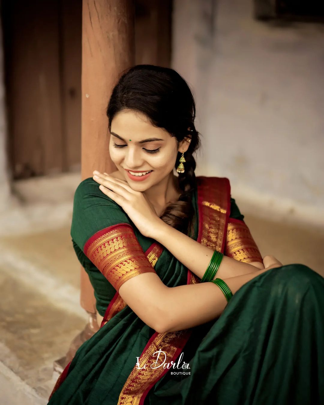 Mezos Bottle Green Banarasi Kanjivaram Silk Zari Half Saree Set | Amali Royal Heritage Collection