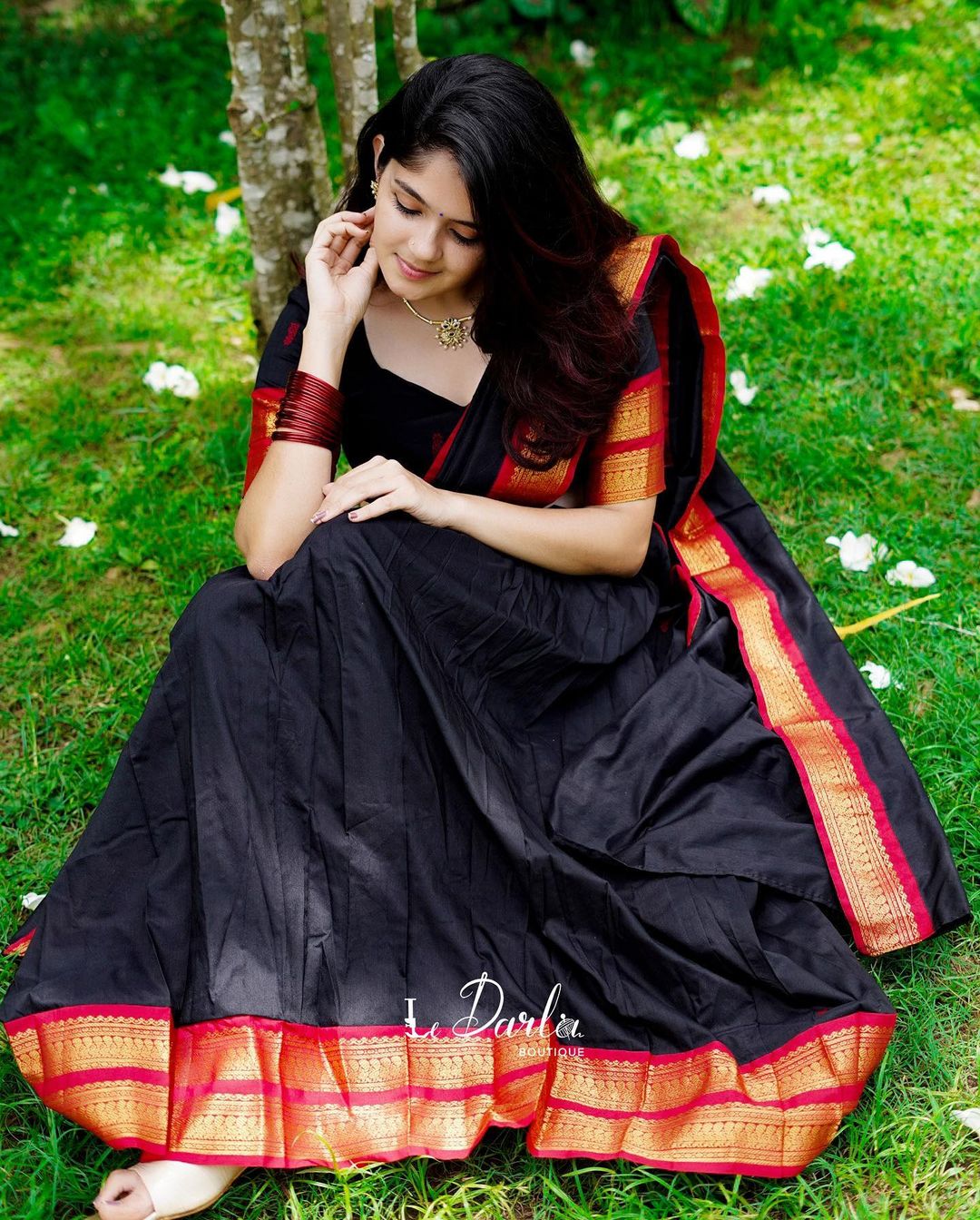 Mezos Black & Maroon Banarasi Kanjivaram Silk Zari Half Saree Set | Amali Royal Heritage Collection