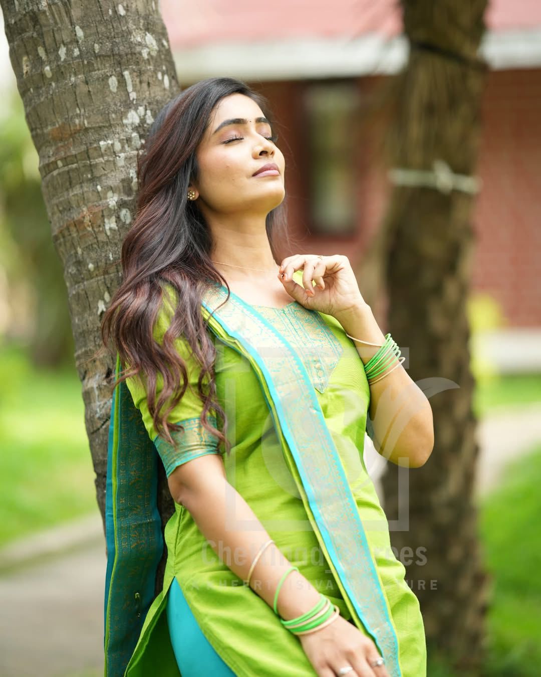 Lime Green & Teal Blue Zari Border Cotton Silk Kurta with Dupatta – Elegant Festive Wear by Amali