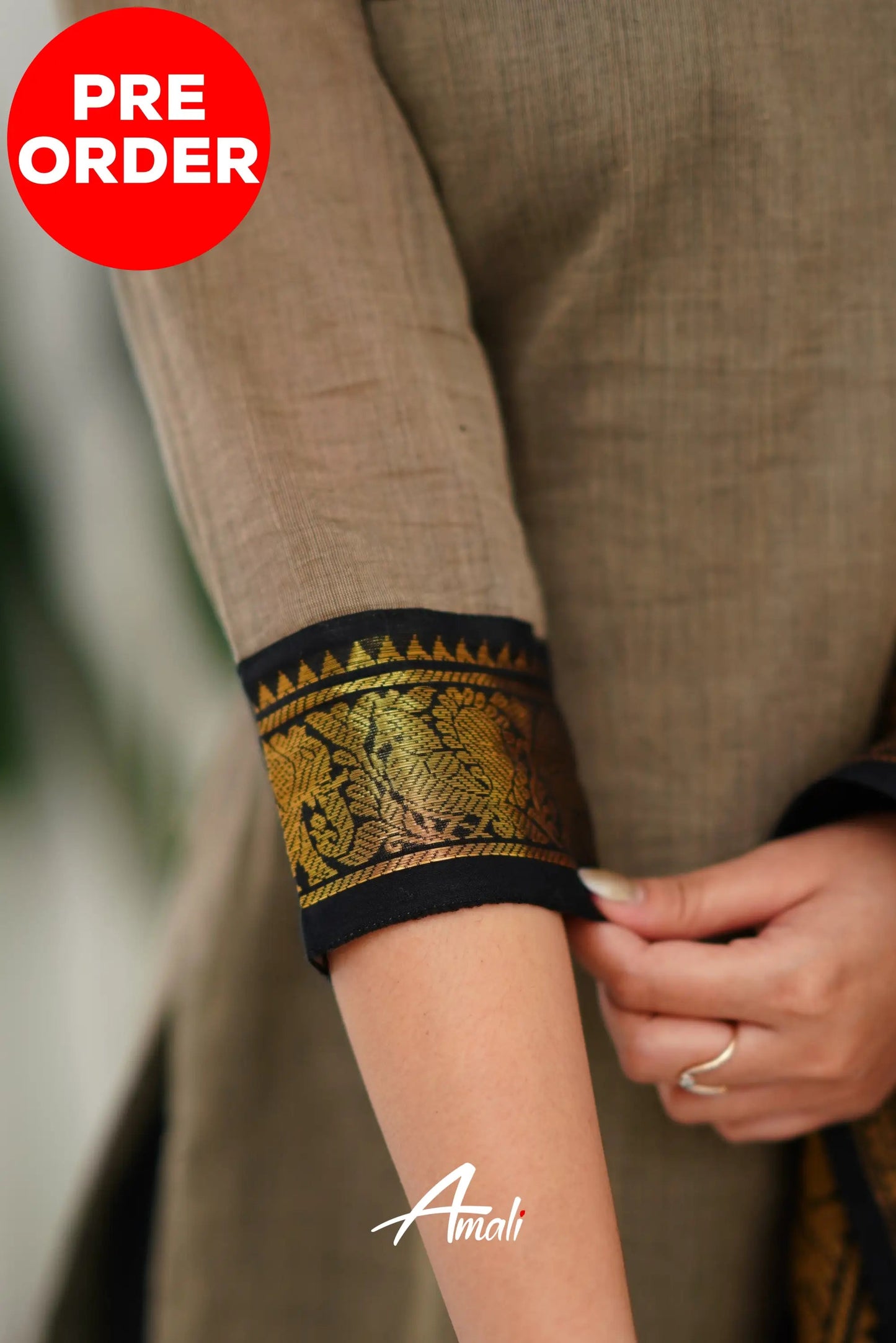 Mezos Cream tone and Black shade Cotton Kurta With Duppatta for Women