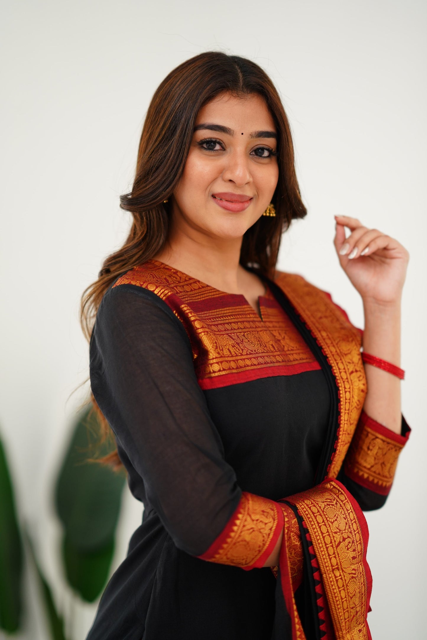 Mezos Black & Maroon Cotton Silk Suit Set with Golden Zari Border – Premium Ethnic Wear by Amali