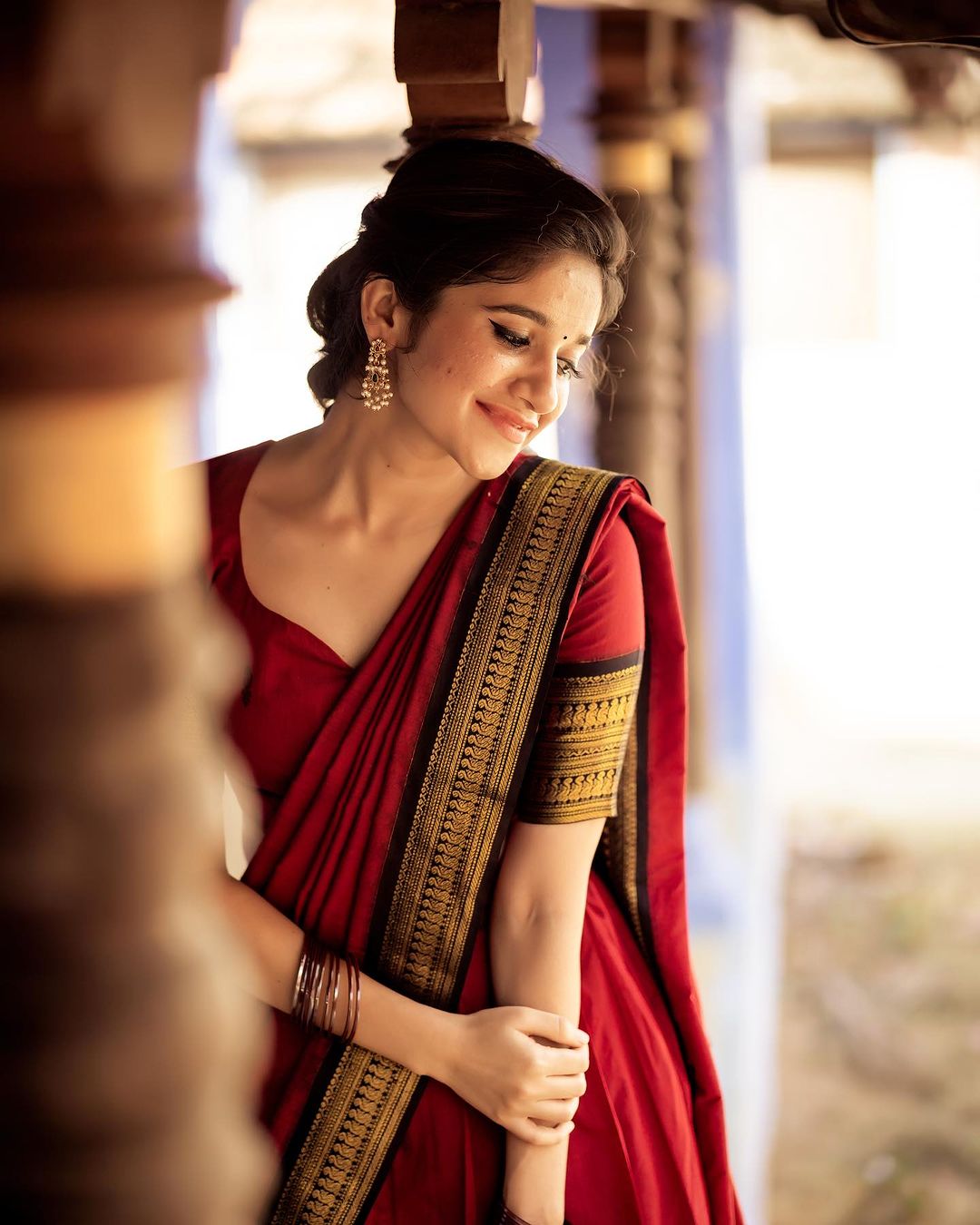 Mezos Maroon Banarasi Kanjivaram Silk Zari Half Saree Set | Amali Royal Heritage Collection