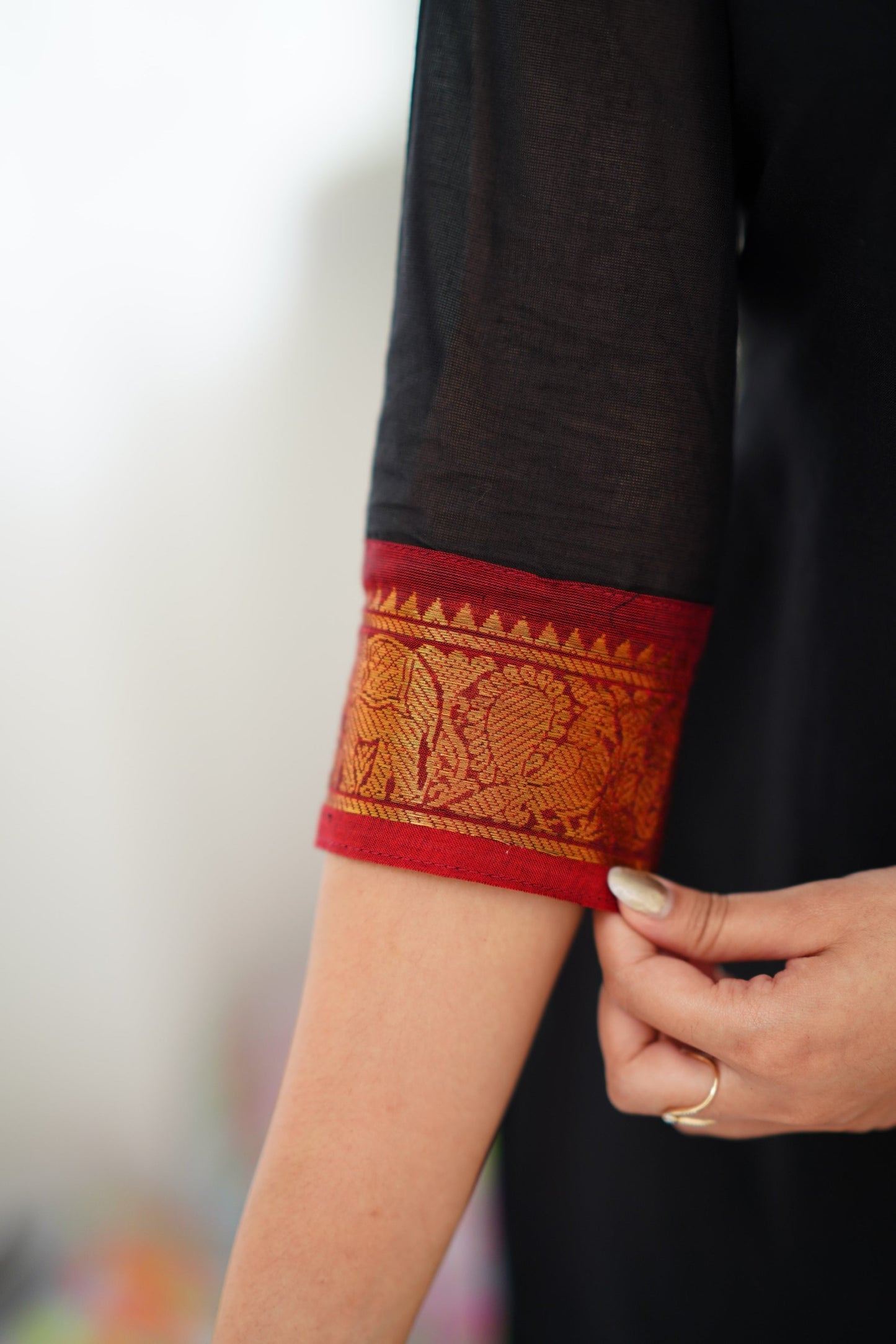 Mezos Black & Maroon Cotton Silk Suit Set with Golden Zari Border – Premium Ethnic Wear by Amali