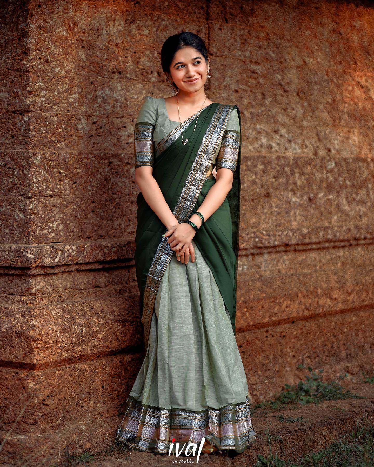 Mezos Dual Green Banarasi Silk Zari Half Saree Set | Amali Royal Heritage Collection