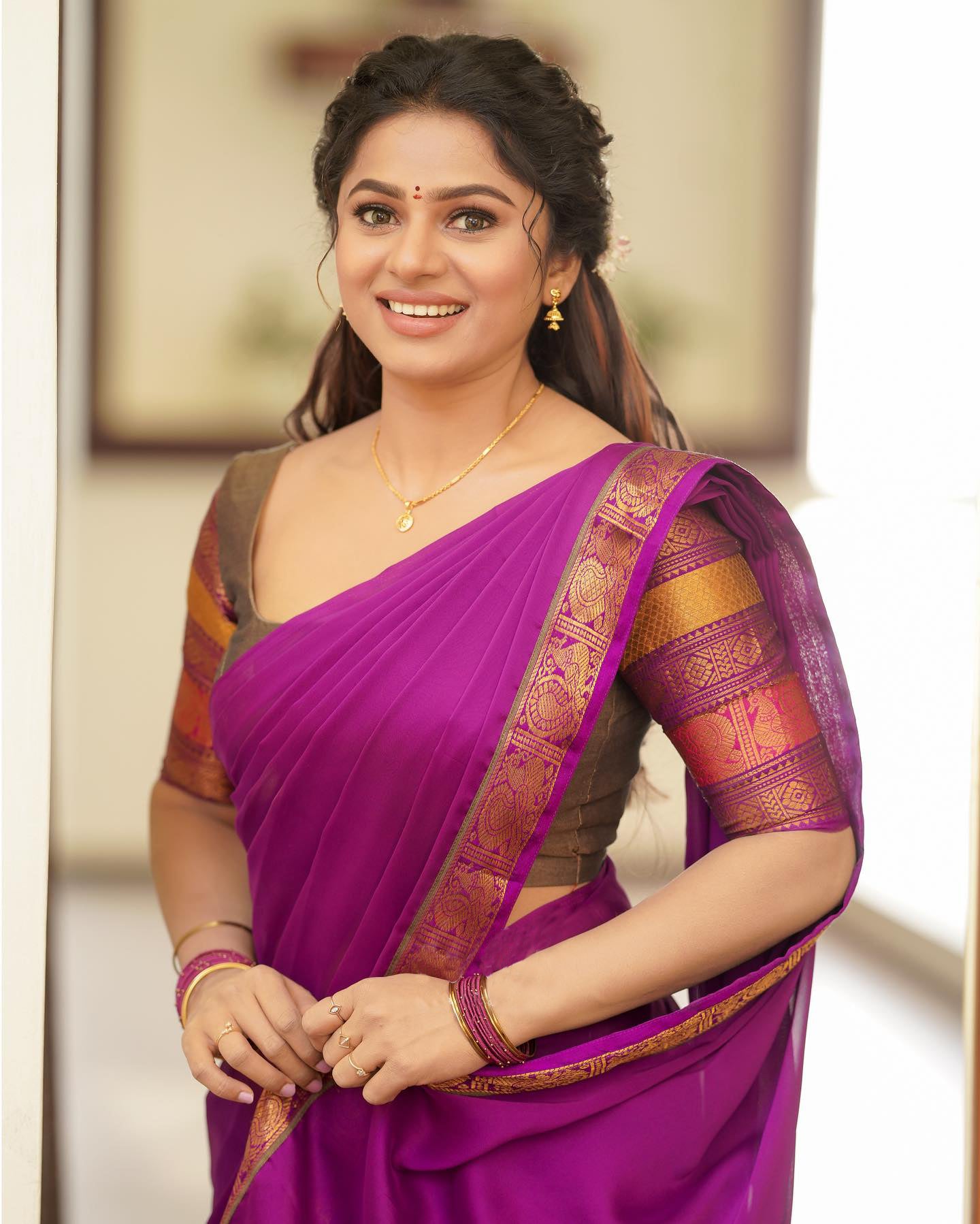 Mezos Purple & Coffee Brown Banarasi Silk Zari Half Saree Set | Amali Royal Heritage Collection