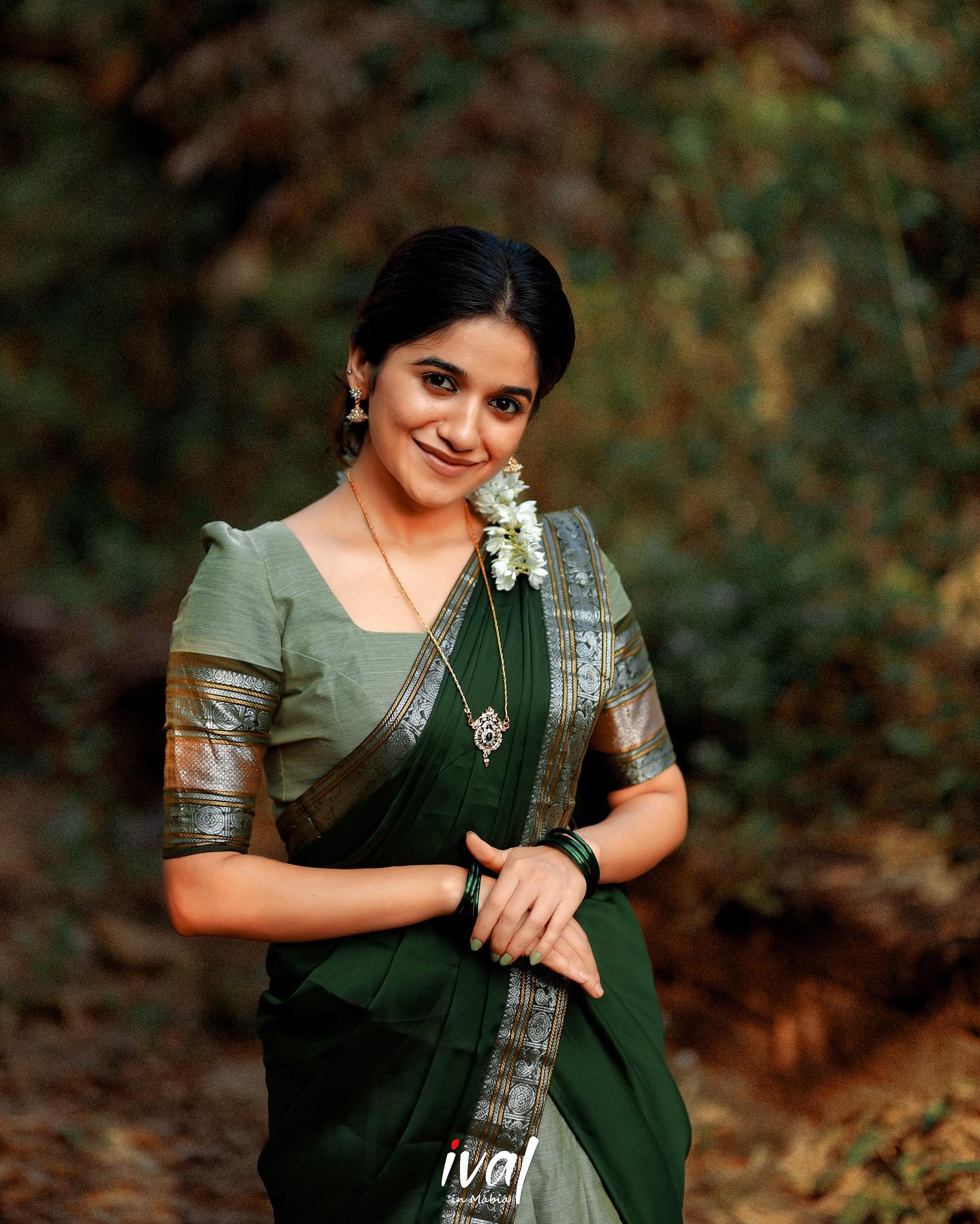 Mezos Dual Green Banarasi Silk Zari Half Saree Set | Amali Royal Heritage Collection