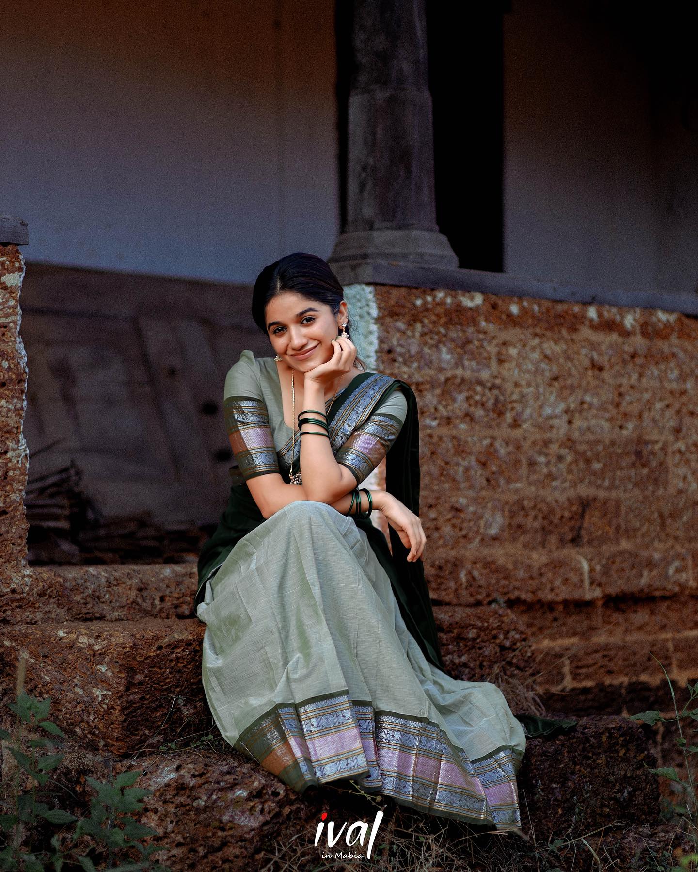 Mezos Dual Green Banarasi Silk Zari Half Saree Set | Amali Royal Heritage Collection