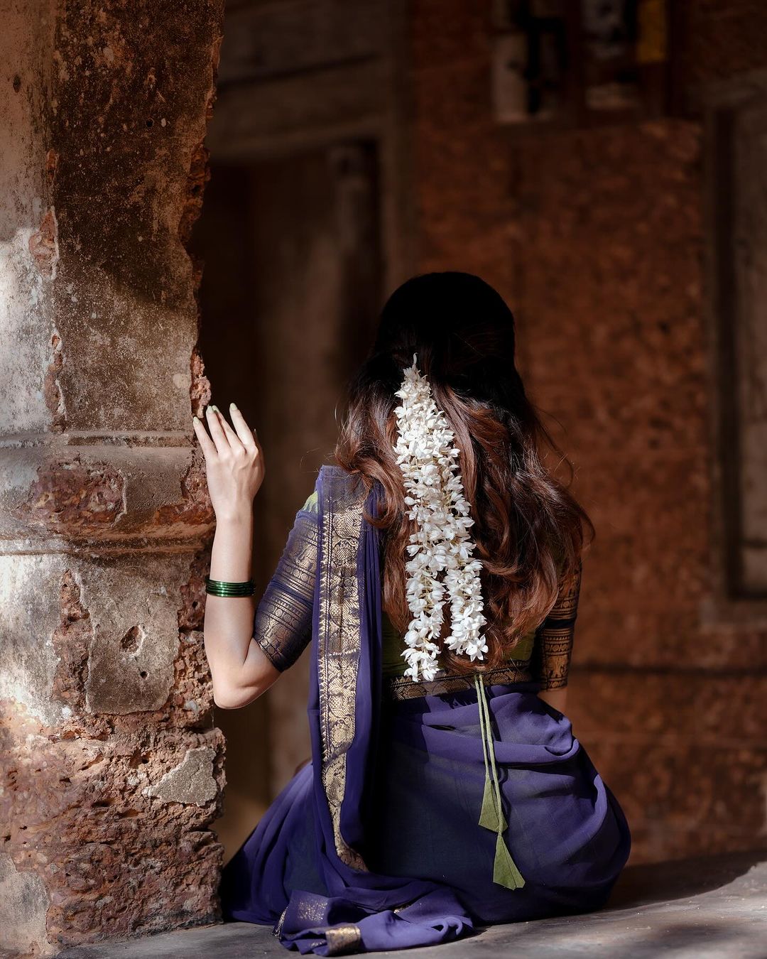 Mezos Royal Blue & Parrot Green Kanjivaram Banarasi Silk Half Saree Set | Zari Lehenga with Dupatta & Blouse – Amali Signature Collection