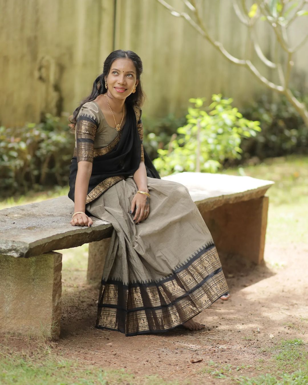 Mezos Elegant Grey & Black Kanjivaram Banarasi Silk Zari Half Saree Set | Amali Premium Festive Collection