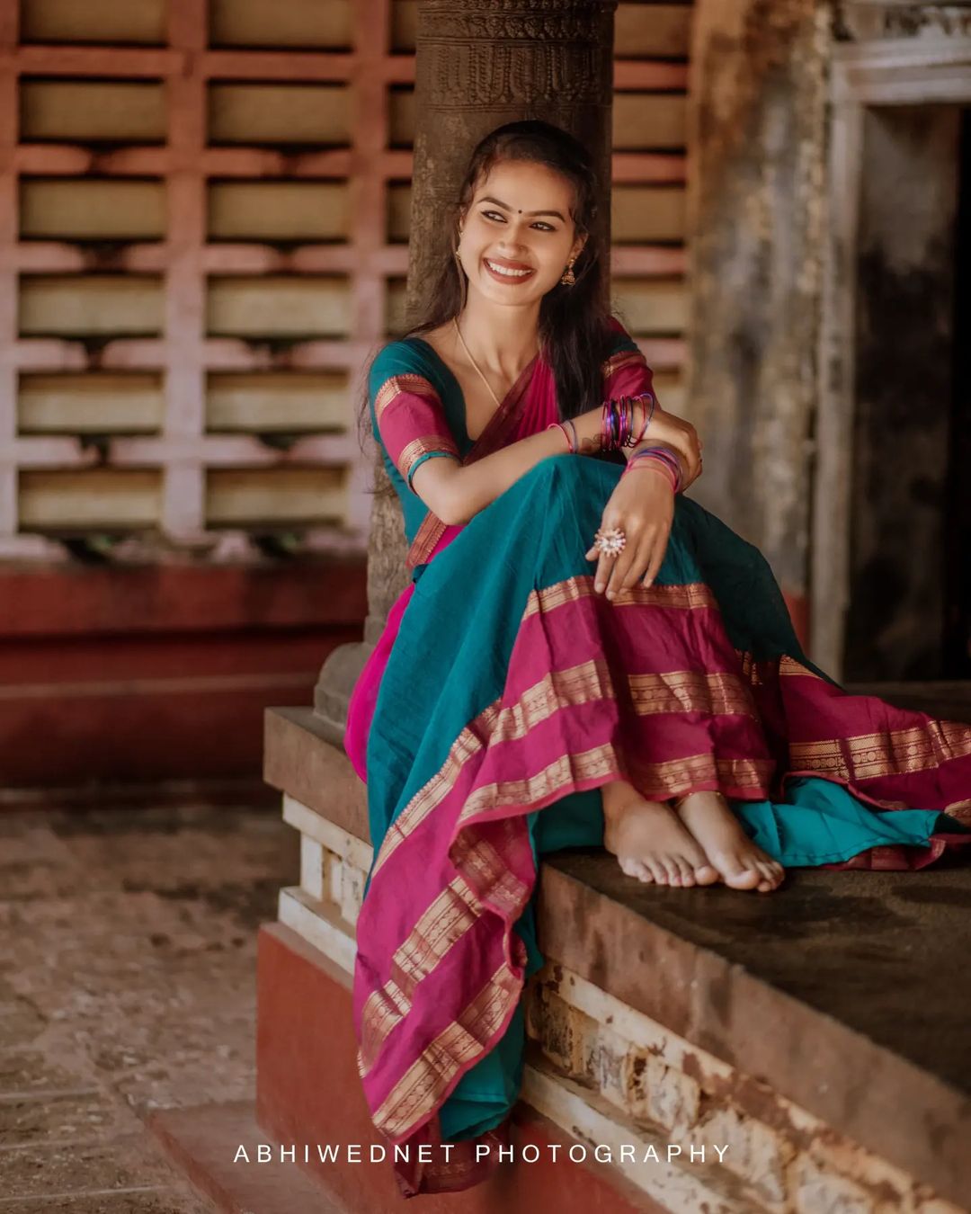 Mezos Teal Blue & Wine Banarasi Silk Zari Half Saree Set | Amali Royal Heritage Collection