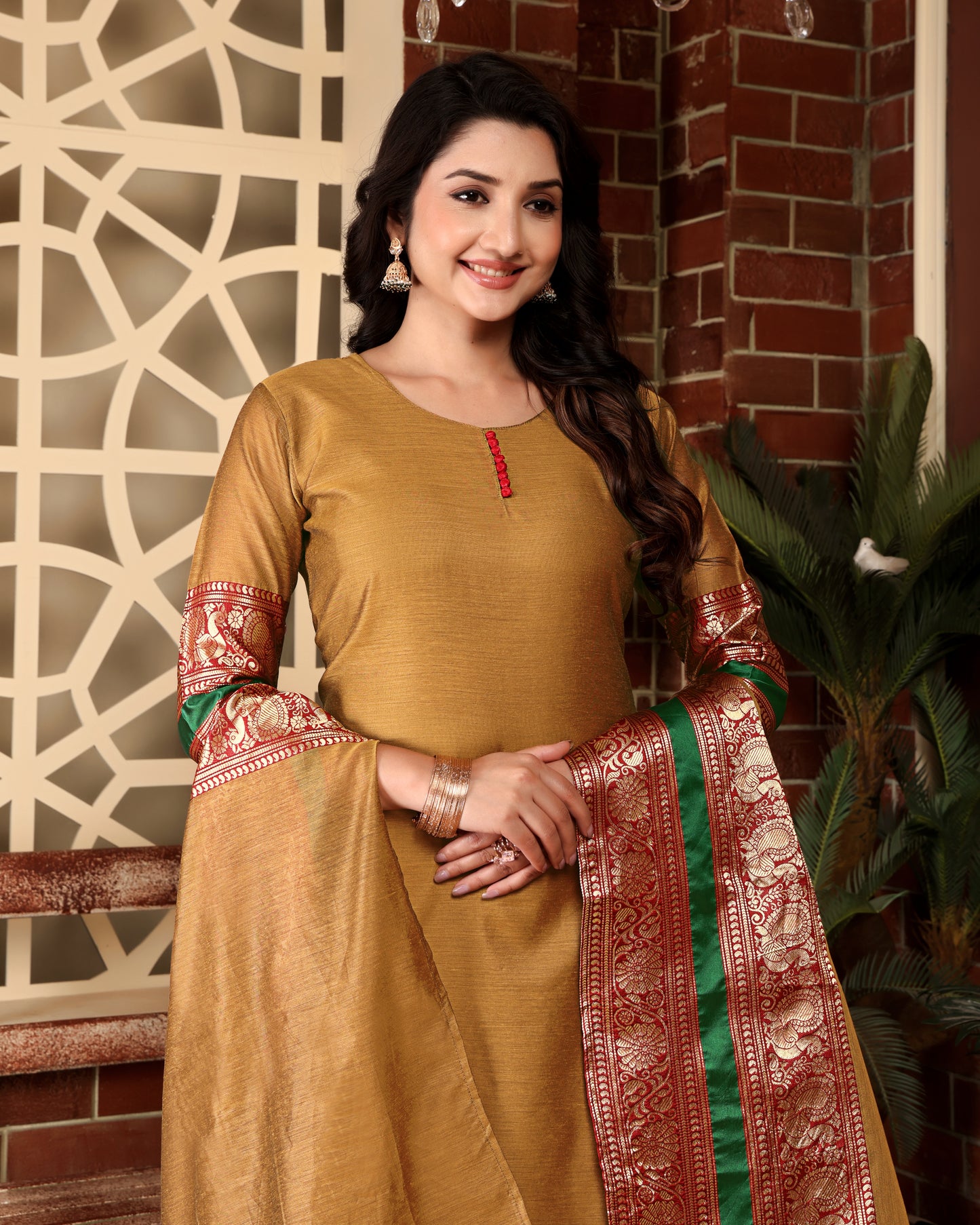 Mezos Mustard & Maroon Zari Border Cotton Silk Kurta with Dupatta and Salwar – Royal Festive Wear by Amali