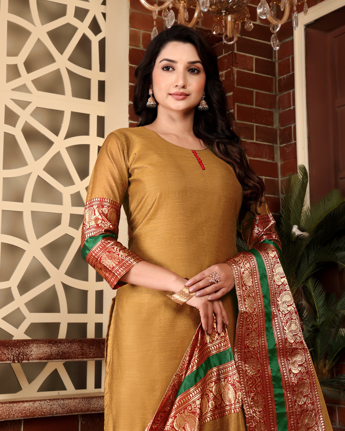 Mezos Mustard & Maroon Zari Border Cotton Silk Kurta with Dupatta and Salwar – Royal Festive Wear by Amali