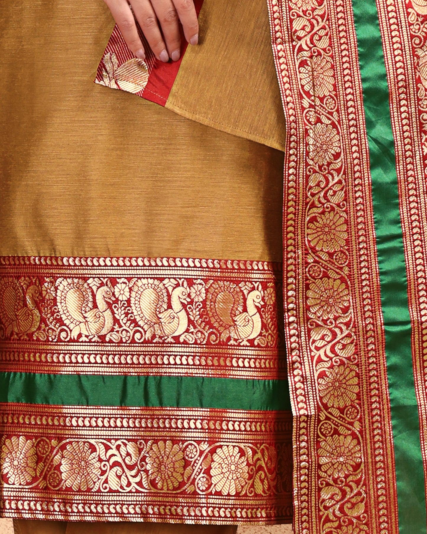 Mezos Mustard & Maroon Zari Border Cotton Silk Kurta with Dupatta and Salwar – Royal Festive Wear by Amali