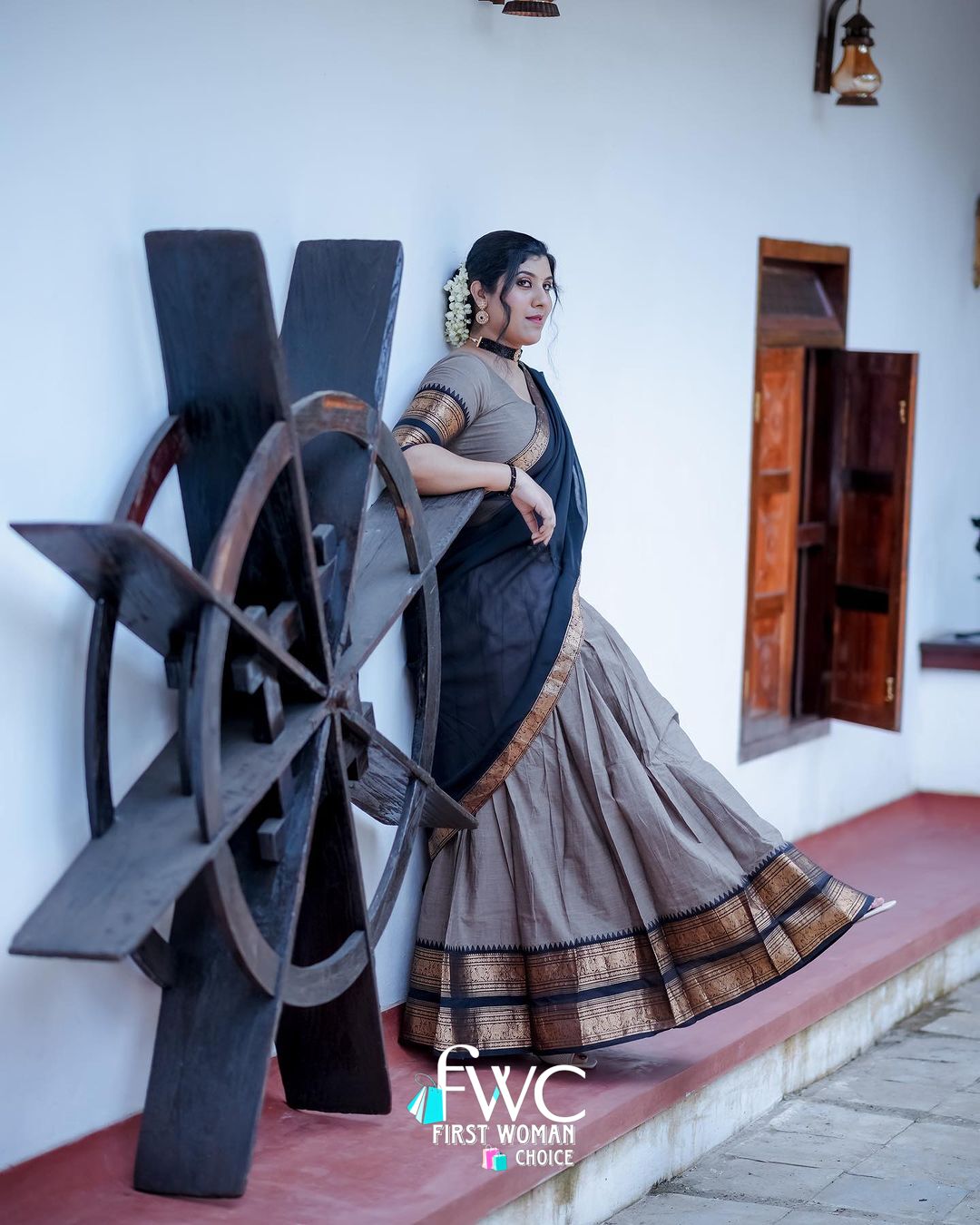 Mezos Elegant Grey & Black Kanjivaram Banarasi Silk Zari Half Saree Set | Amali Premium Festive Collection
