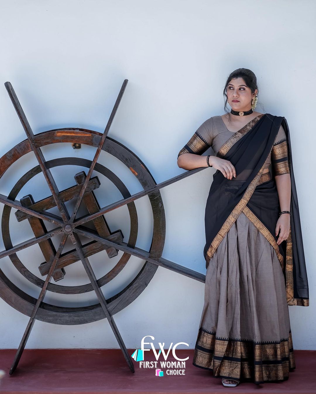 Mezos Elegant Grey & Black Kanjivaram Banarasi Silk Zari Half Saree Set | Amali Premium Festive Collection