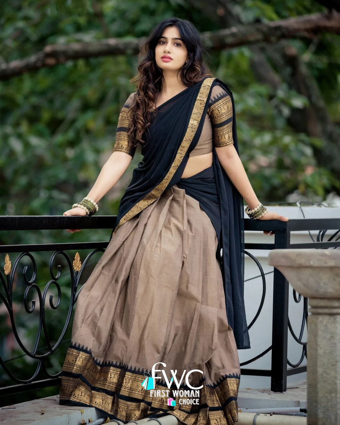 Mezos Elegant Grey & Black Kanjivaram Banarasi Silk Zari Half Saree Set | Amali Premium Festive Collection