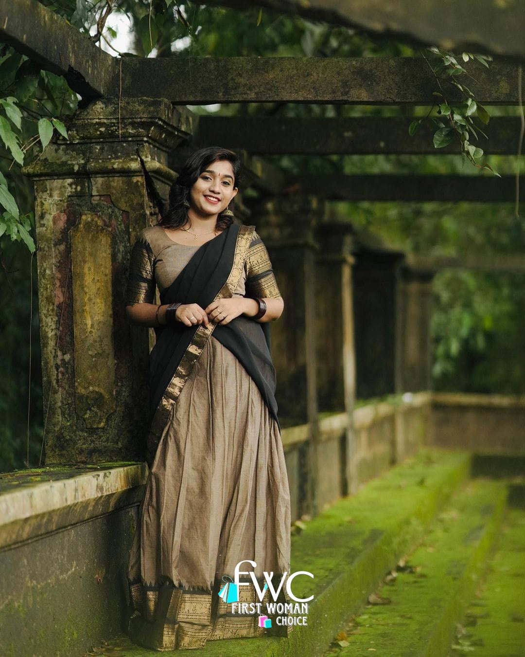 Mezos Elegant Grey & Black Kanjivaram Banarasi Silk Zari Half Saree Set | Amali Premium Festive Collection