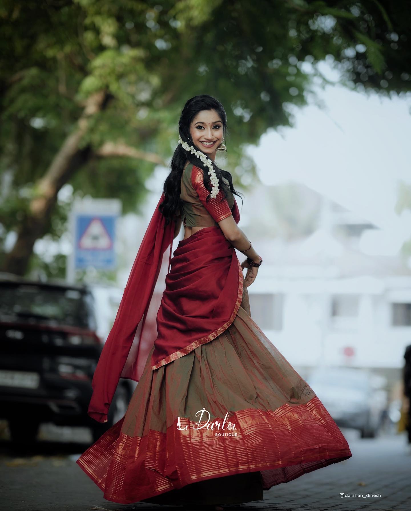 Mezos Brown & Maroon Banarasi Silk Zari Half Saree Set | Amali Royal Heritage Collection