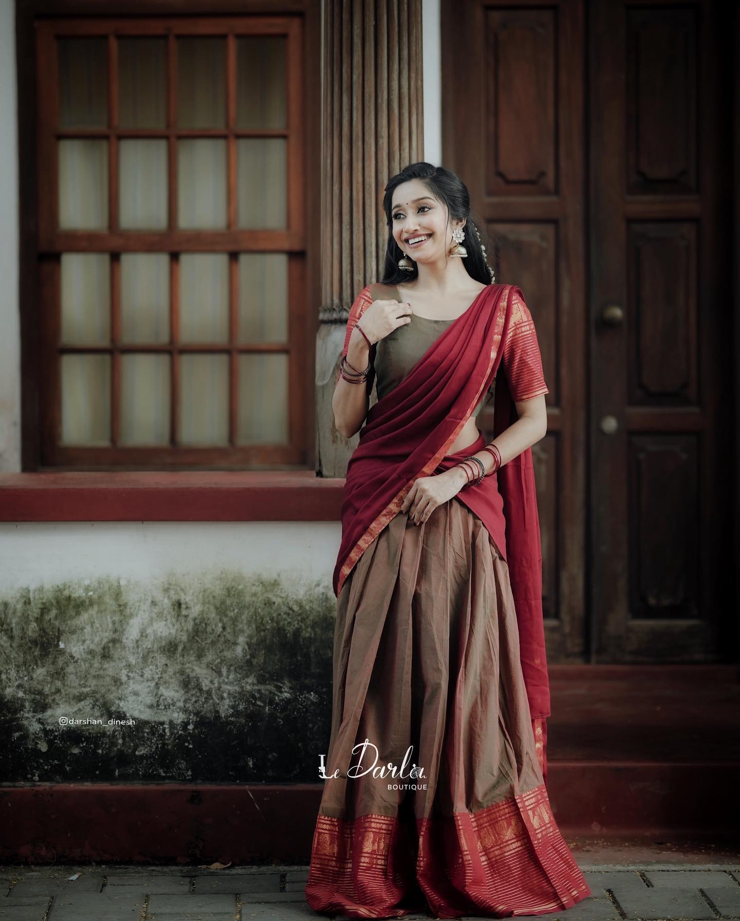 Mezos Brown & Maroon Banarasi Silk Zari Half Saree Set | Amali Royal Heritage Collection