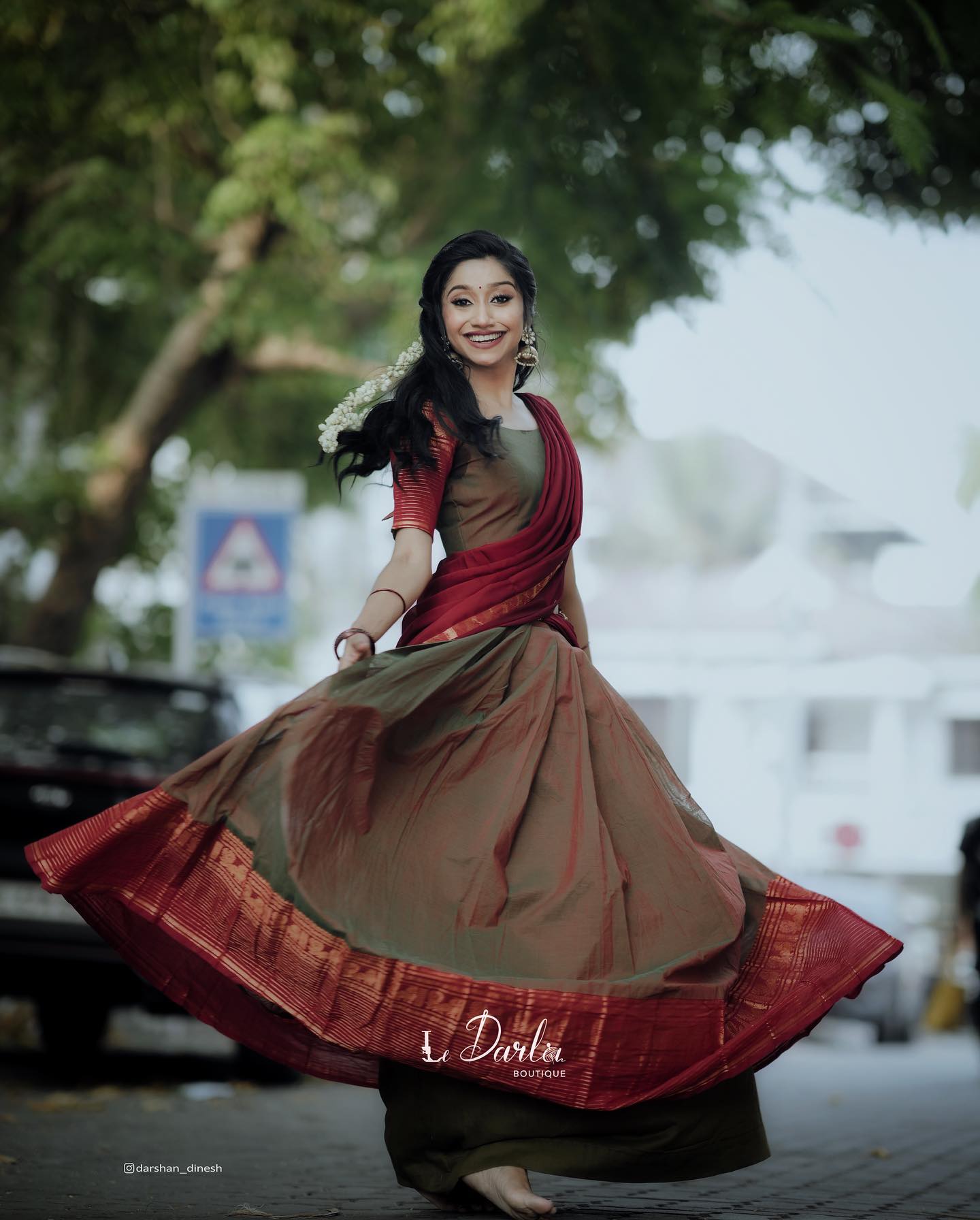 Mezos Brown & Maroon Banarasi Silk Zari Half Saree Set | Amali Royal Heritage Collection